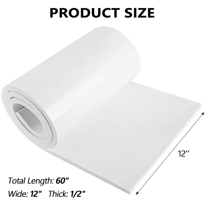 ToLanbbt Sponge Neoprene Foam Rubber Sheet with Adhesive  12 in x 60 in x 1/2 in Multi-Function Soundproof High Density Waterproof Rubber Mat  Perfect Cosplay Easy Cut DIY Neoprene Padding Roll - White - Image 2